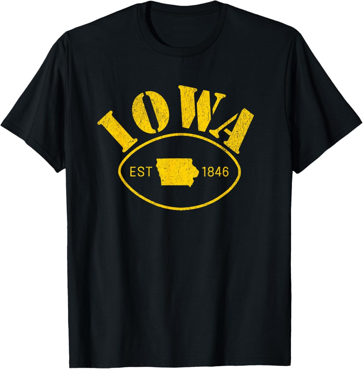 Iowa Est 1846 The Hawkeye State Distressed Retro T-Shirt - T-Shirt | Black