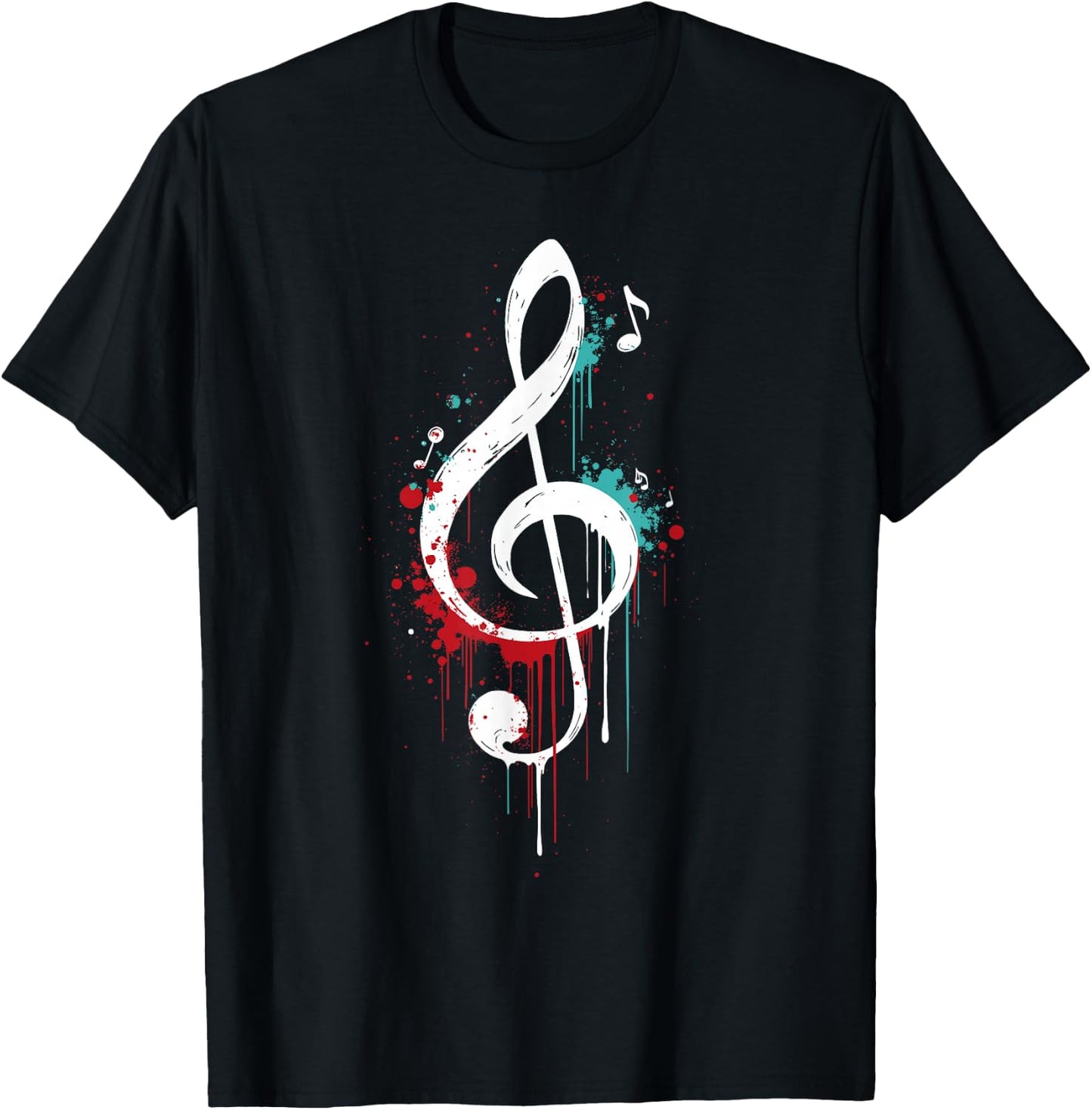 Dripping Treble Clef and Musical Notes Design for Music Love T-Shirt - T-Shirt | Black