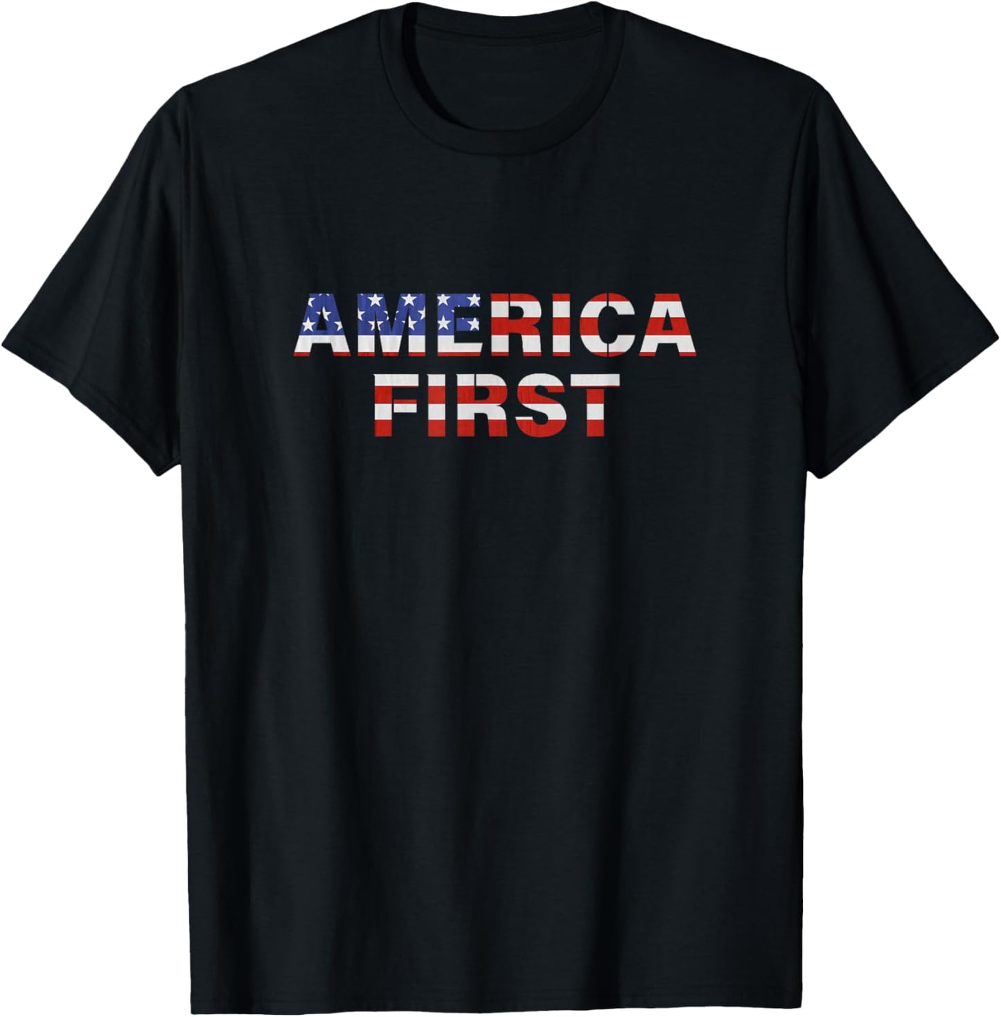 America First USA US Flag Patriotic 4th July Men Women Kids T-Shirt - T-Shirt | Black