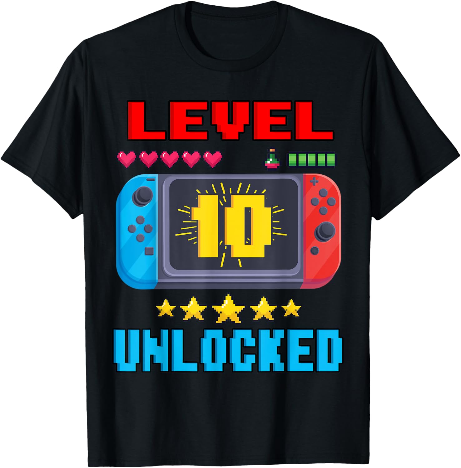 10th Birthday Boy Level 10 Unlocked Video Gamer Birthday T-Shirt - T-Shirt | Black