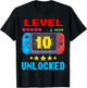 10th Birthday Boy Level 10 Unlocked Video Gamer Birthday T-Shirt - T-Shirt | Black