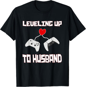 Leveling Up to Husband Groom Gamer Husband Marriage T-Shirt - T-Shirt | Black