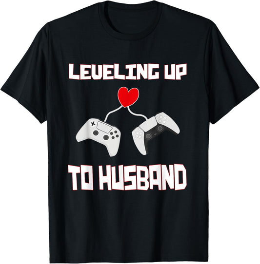 Leveling Up to Husband Groom Gamer Husband Marriage T-Shirt - T-Shirt | Black