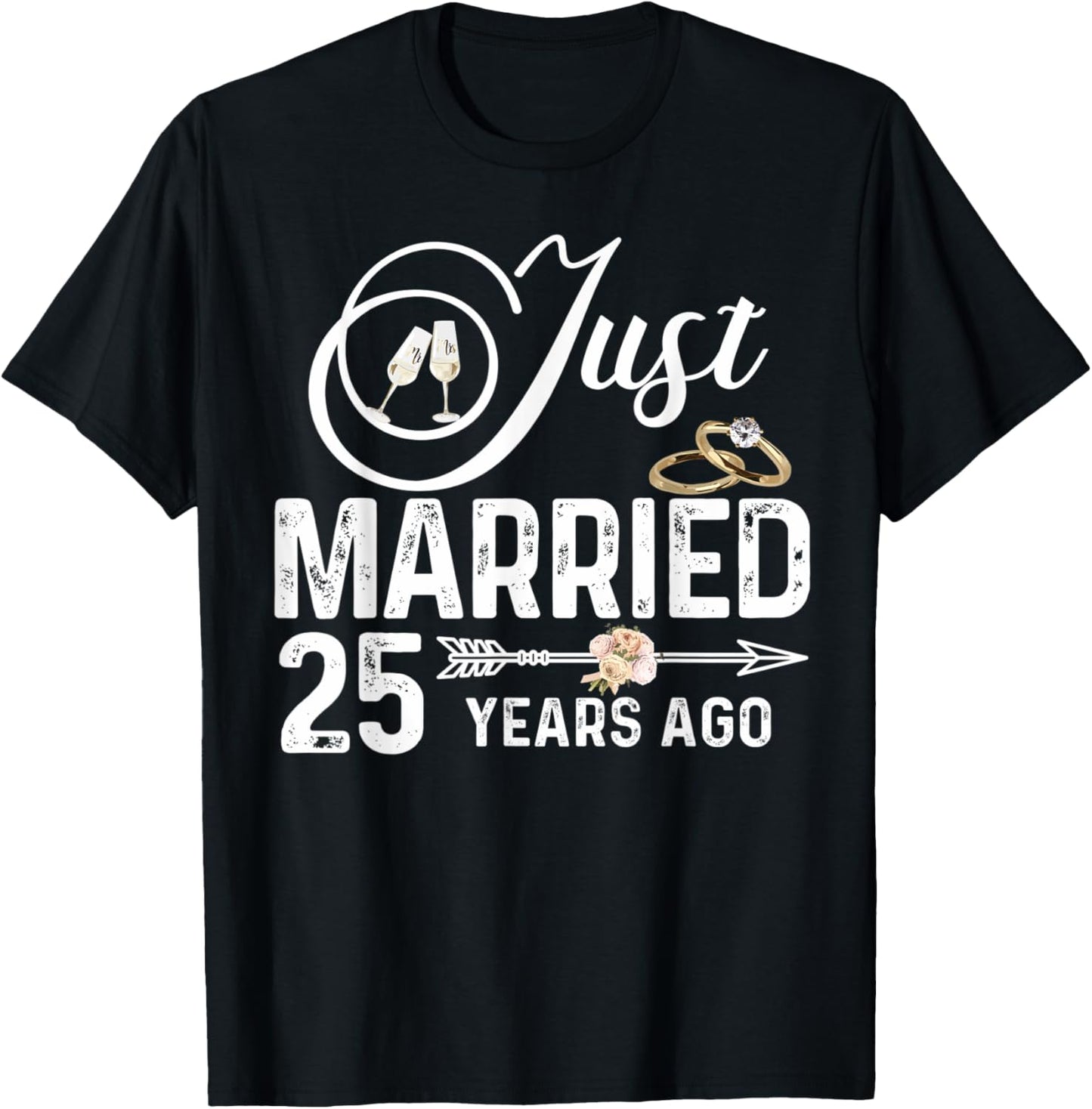 Just Married 25 Years Ago Wedding Anniversary Rings Pair T-Shirt - T-Shirt | Black