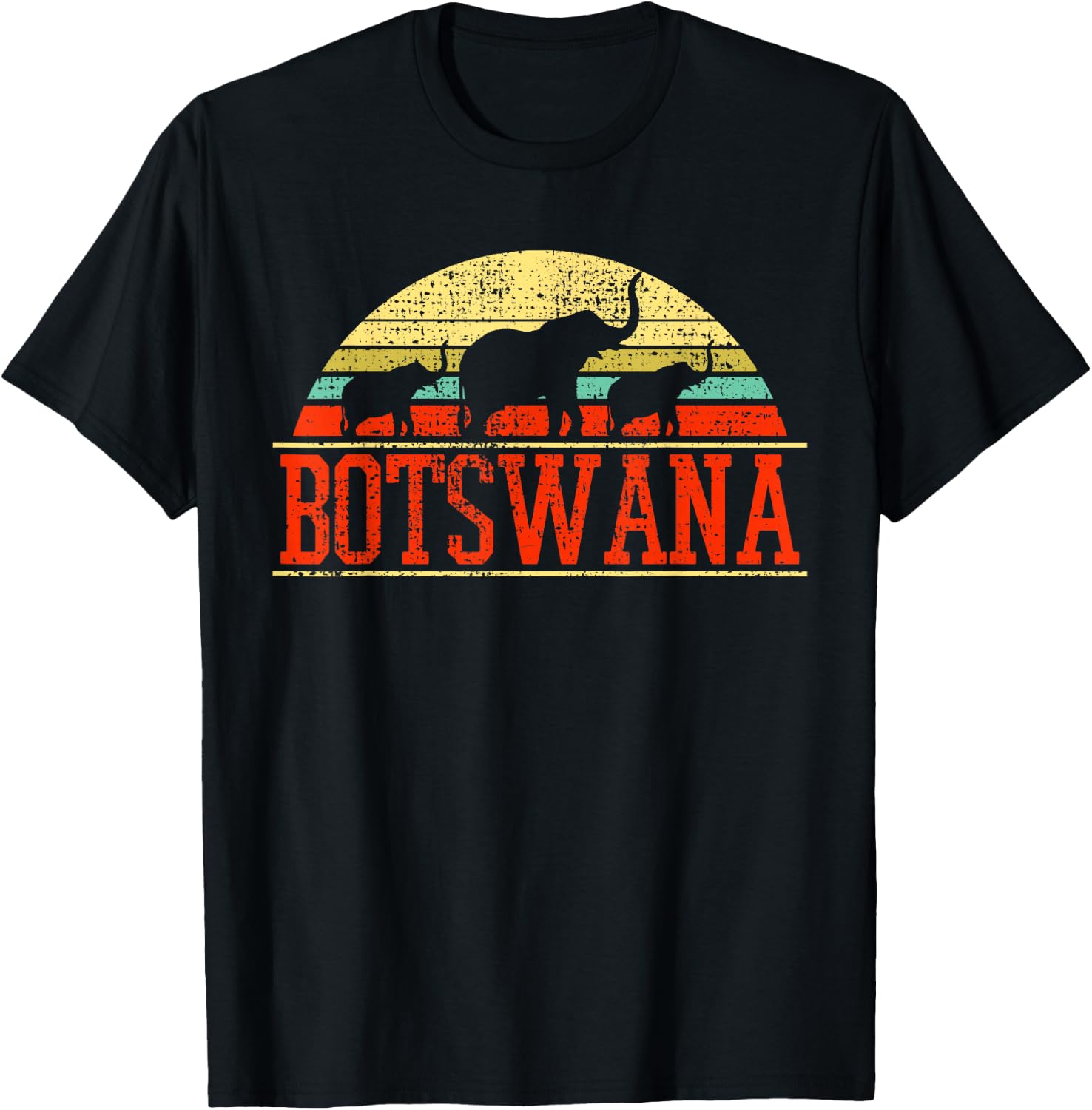 Botswana Safari Elephant Vintage T-Shirt - T-Shirt | Black