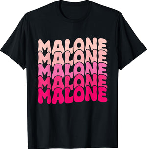 Retro Malone Girl First Name Boy Personalized Groovy 80's T-Shirt - T-Shirt | Black