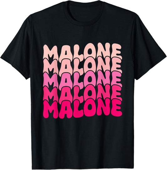 Retro Malone Girl First Name Boy Personalized Groovy 80's T-Shirt - T-Shirt | Black