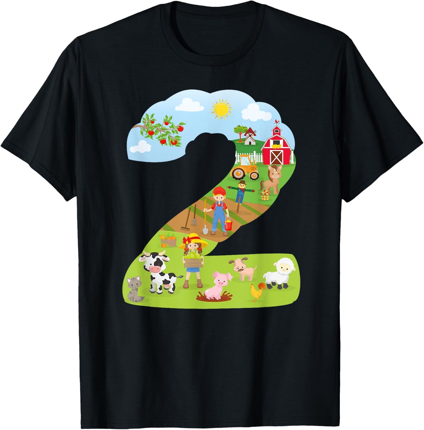 Farm Animals second birthday Party theme number two T-Shirt - T-Shirt | Black