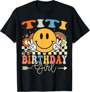 Titi Of The Birthday Girl Groovy Retro Vintage T-Shirt - T-Shirt | Black