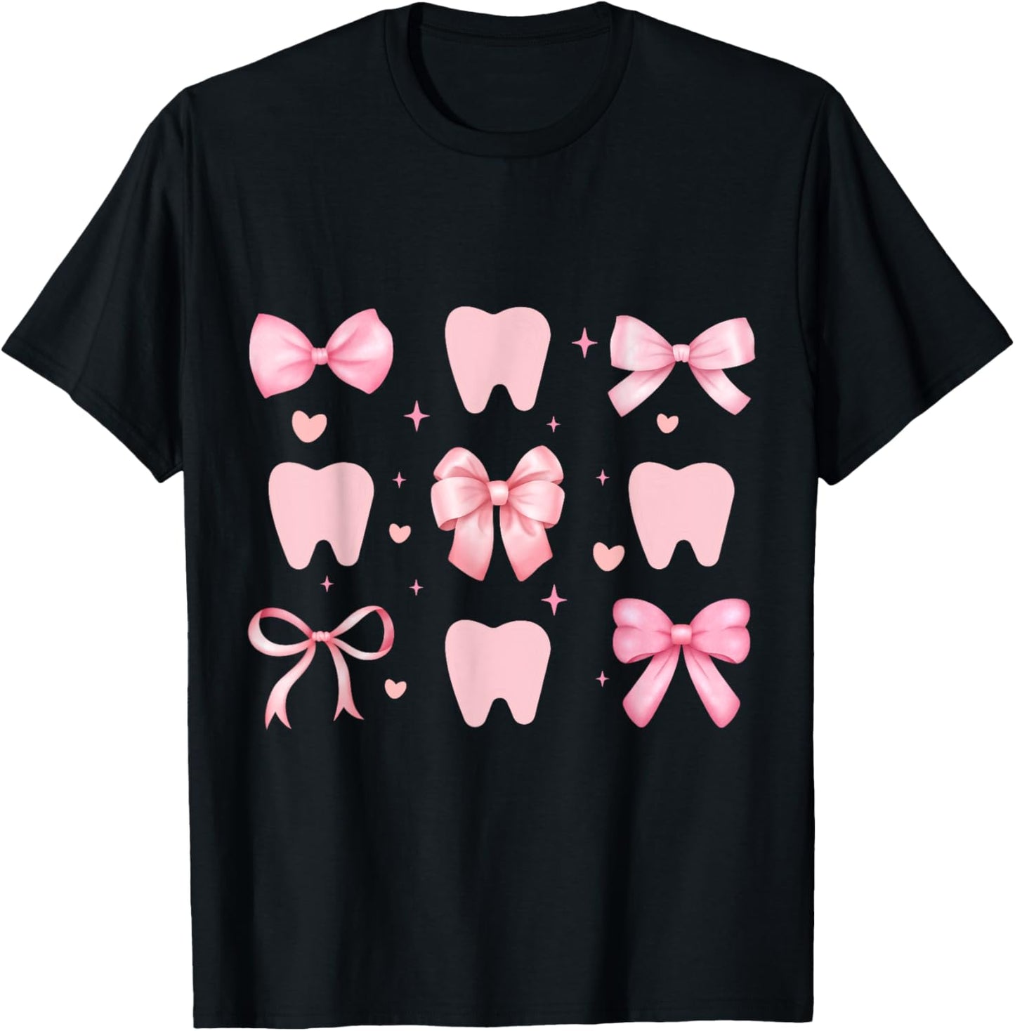 Cute Tooth Dental Assistant Coquette Bow Hygiene Oral RDH T-Shirt - T-Shirt | Black