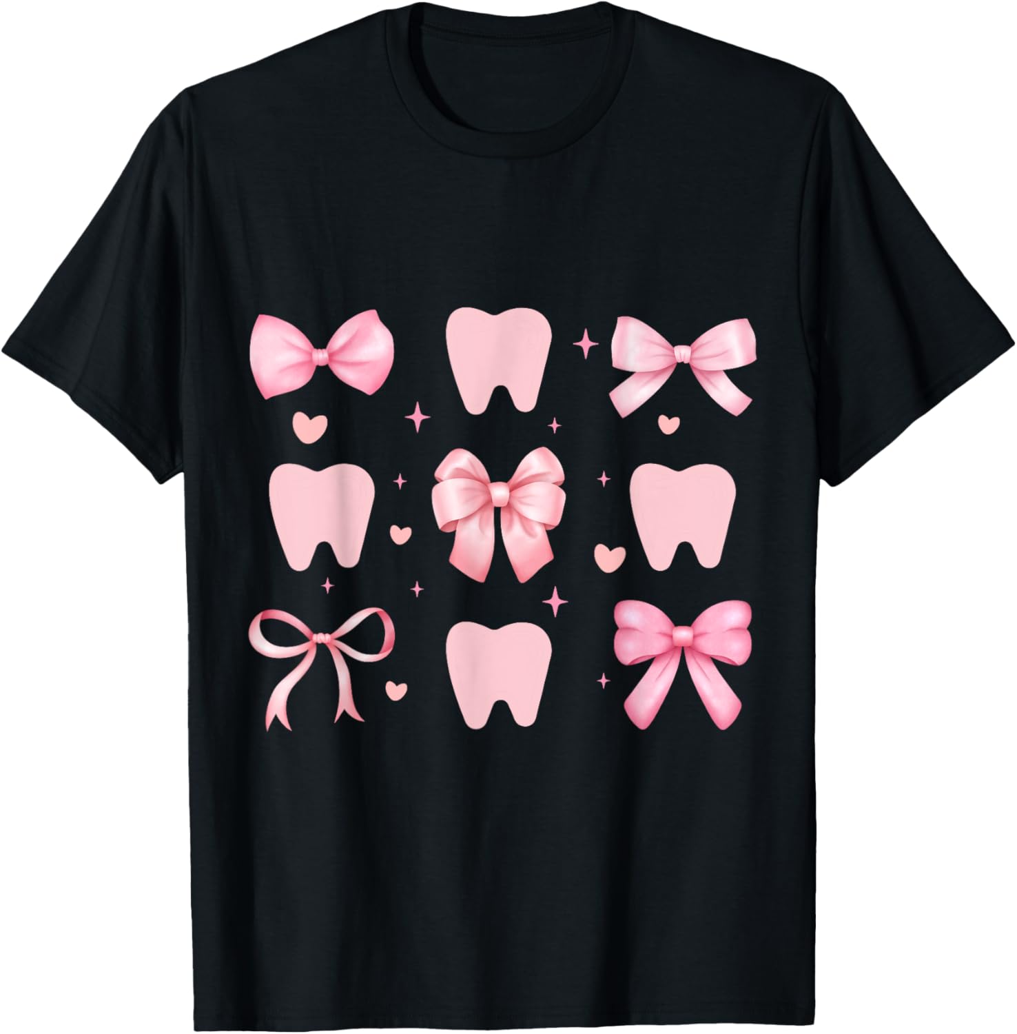 Cute Tooth Dental Assistant Coquette Bow Hygiene Oral RDH T-Shirt - T-Shirt | Black