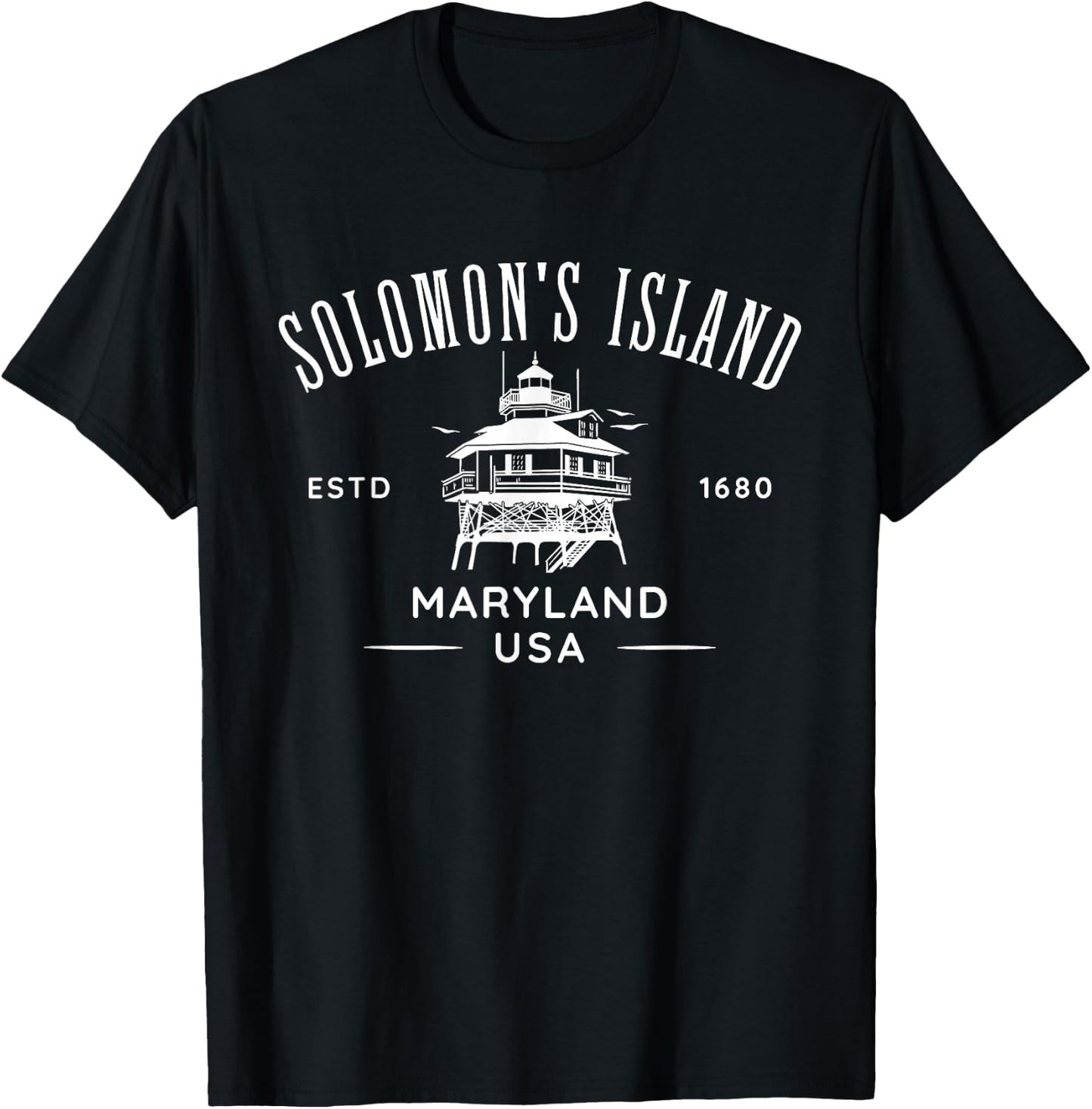 Solomons Island Maryland USA Lighthouse Design T-Shirt - T-Shirt | Black