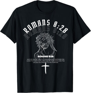 Christian Streetwear Clothing- Romans 8:28 Verse T-Shirt - T-Shirt | Black