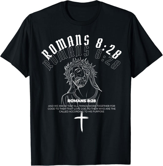 Christian Streetwear Clothing- Romans 8:28 Verse T-Shirt - T-Shirt | Black
