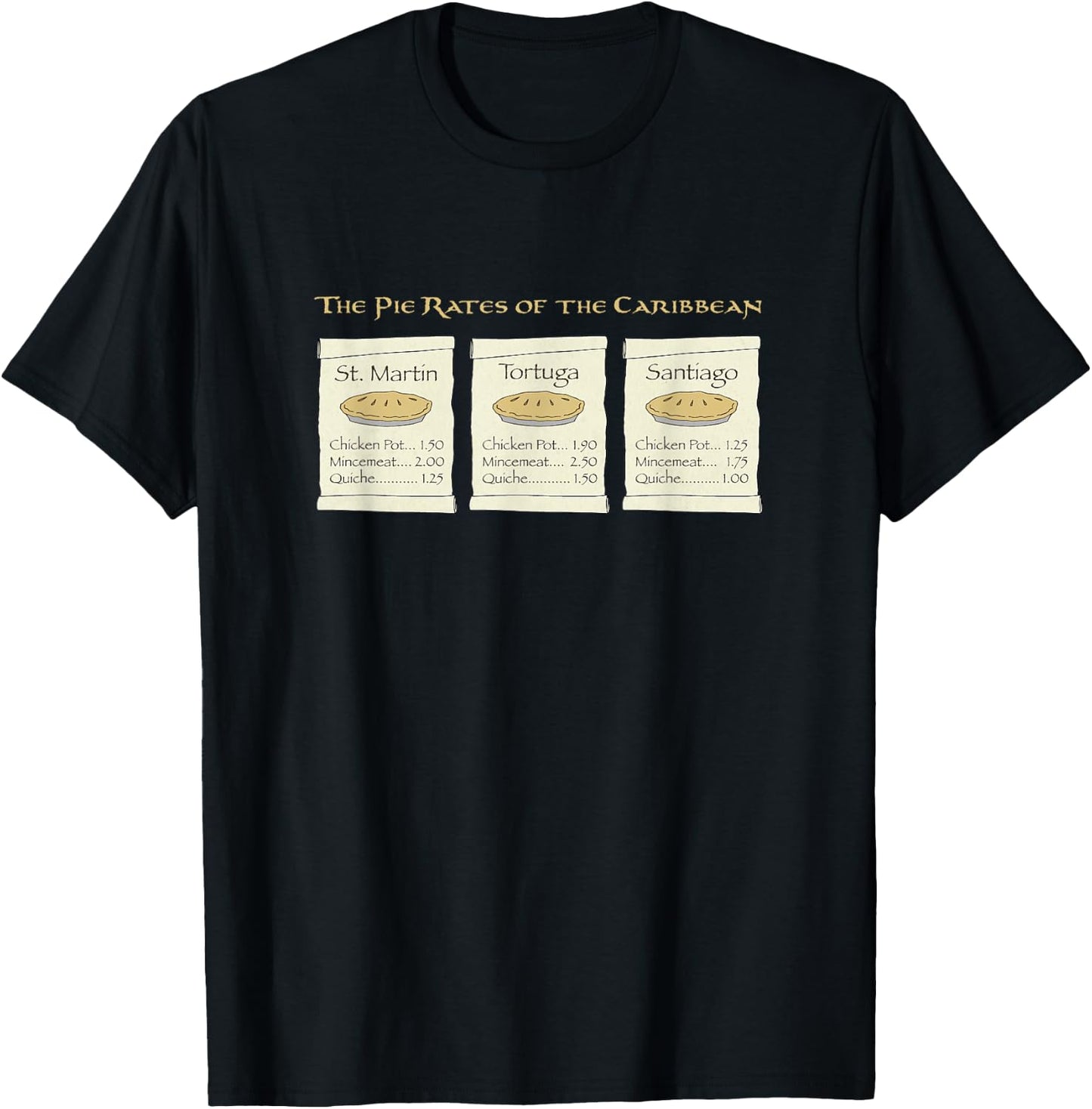 The Pie Rates of the Caribbean Funny Pirate Pun Design on a T-Shirt - T-Shirt | Black