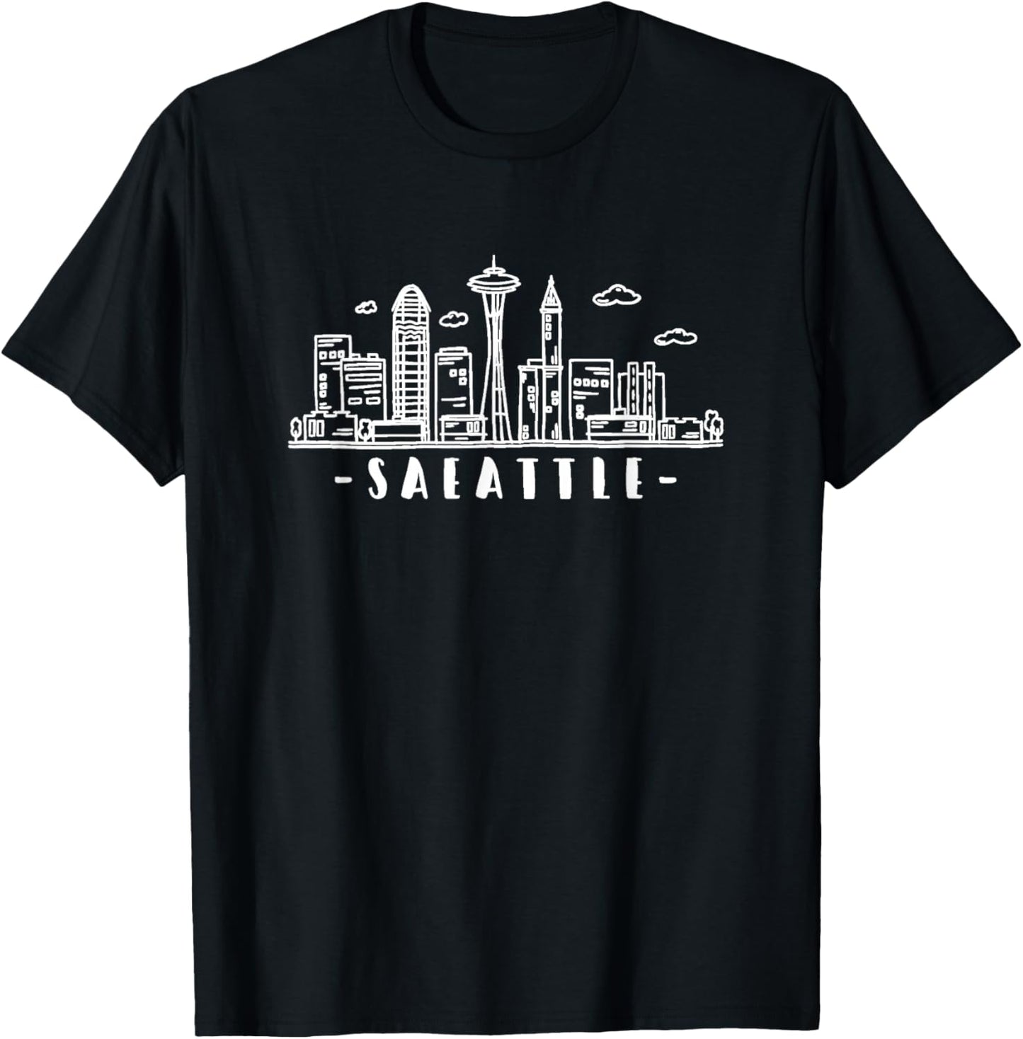 Seattle Skyline - Throwback Design - Classic T-Shirt - T-Shirt | Black