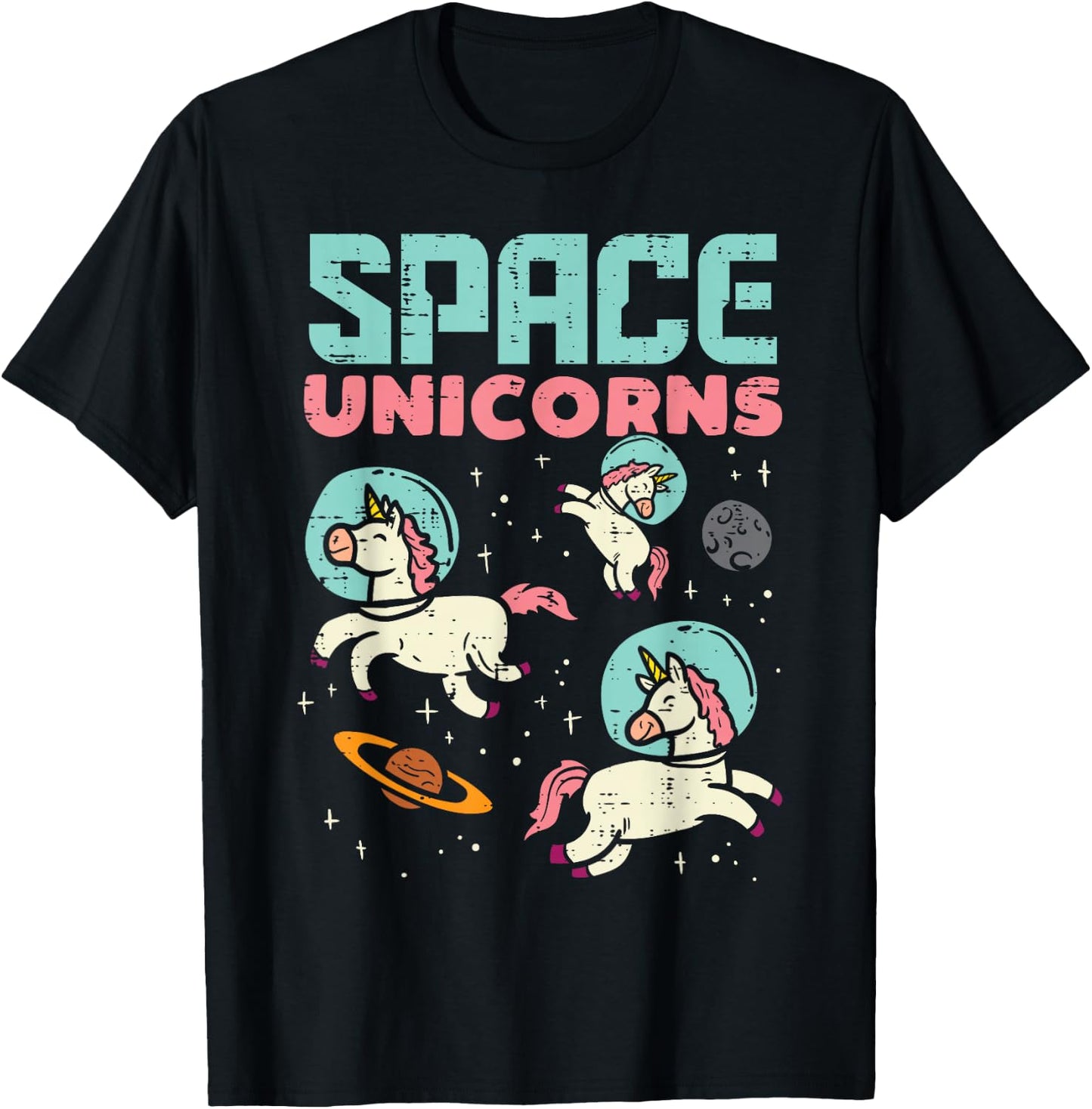 Space Unicorn Astronaut Cute Galaxy Animal Women Girls Kids T-Shirt - T-Shirt | Black