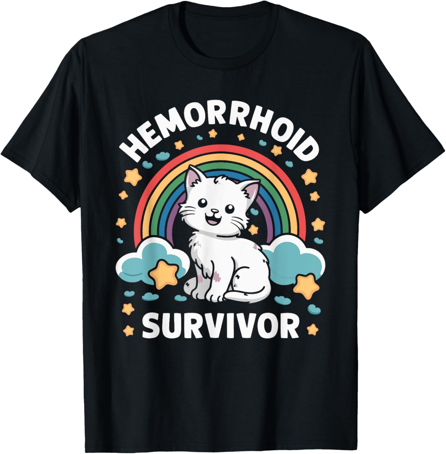 Oddly Specific Meme Embarrassing Adult Humor Hemorrhoid Survivor Cat , Small, Black T-Shirt - T-Shirt | Black
