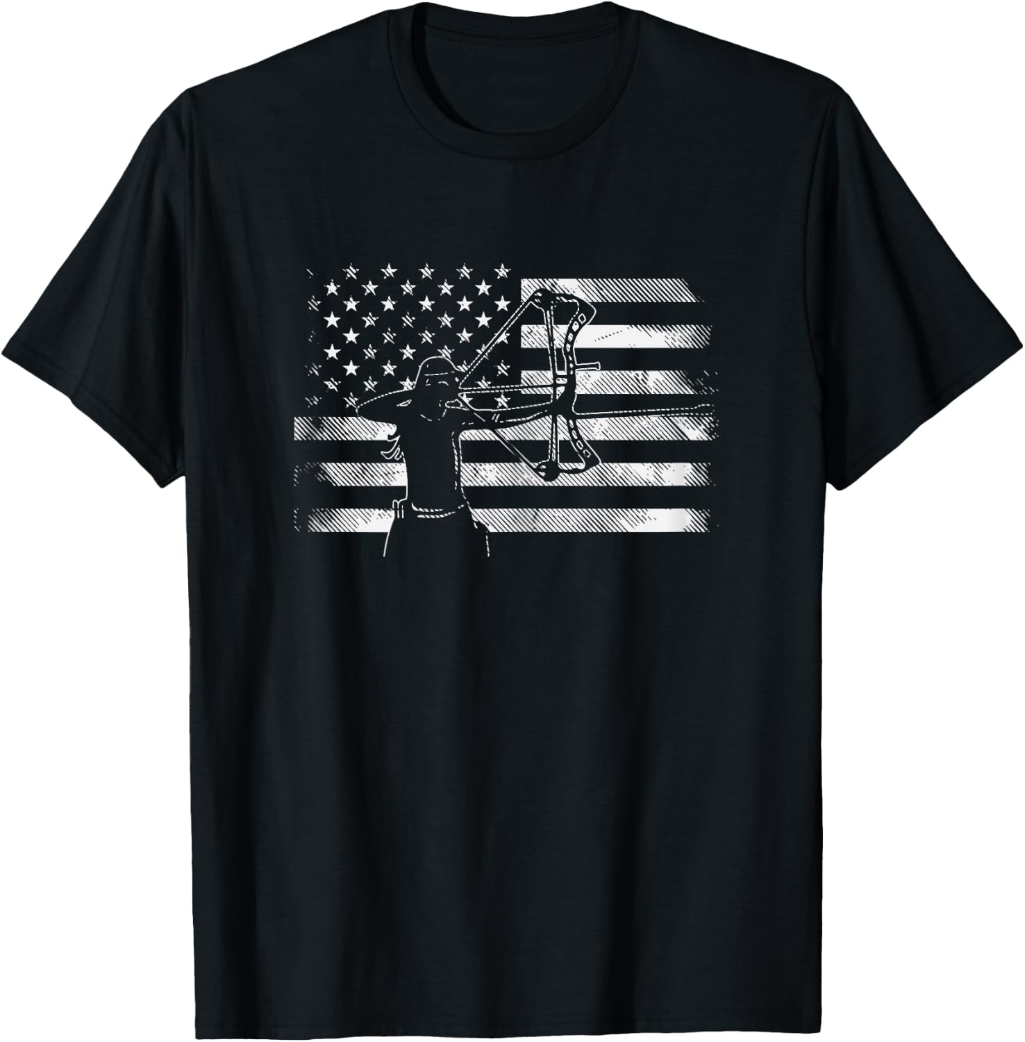 American Flag Archer Girl Archery Bow Hunting USA Women Gift T-Shirt - T-Shirt | Black