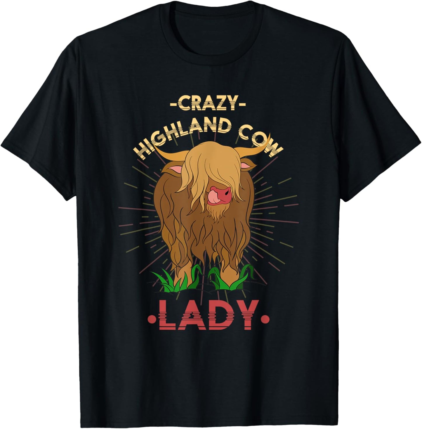 Crazy Highland Cow Lady Funny Farmer Women Highland Cow T-Shirt - T-Shirt | Black