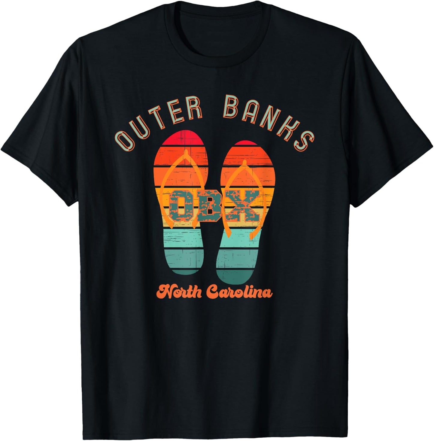 NC OBX Retro Beach Family Vacation Outer Banks Flip Flops Men Women Girls Kids T-Shirt - T-Shirt | Black