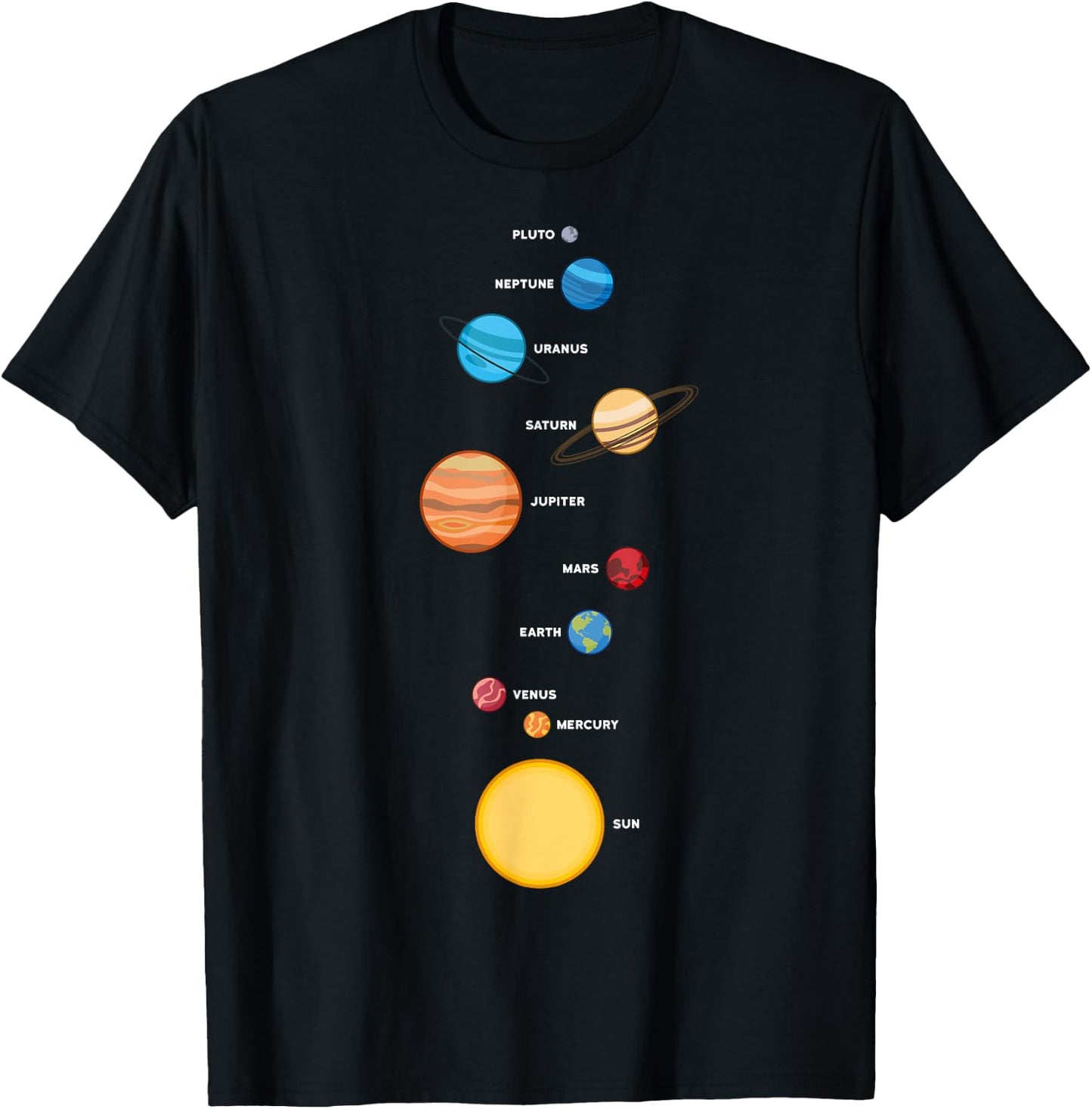 Planets Universe Solar System Milky Way Sun Pluto Earth T-Shirt - T-Shirt | Black