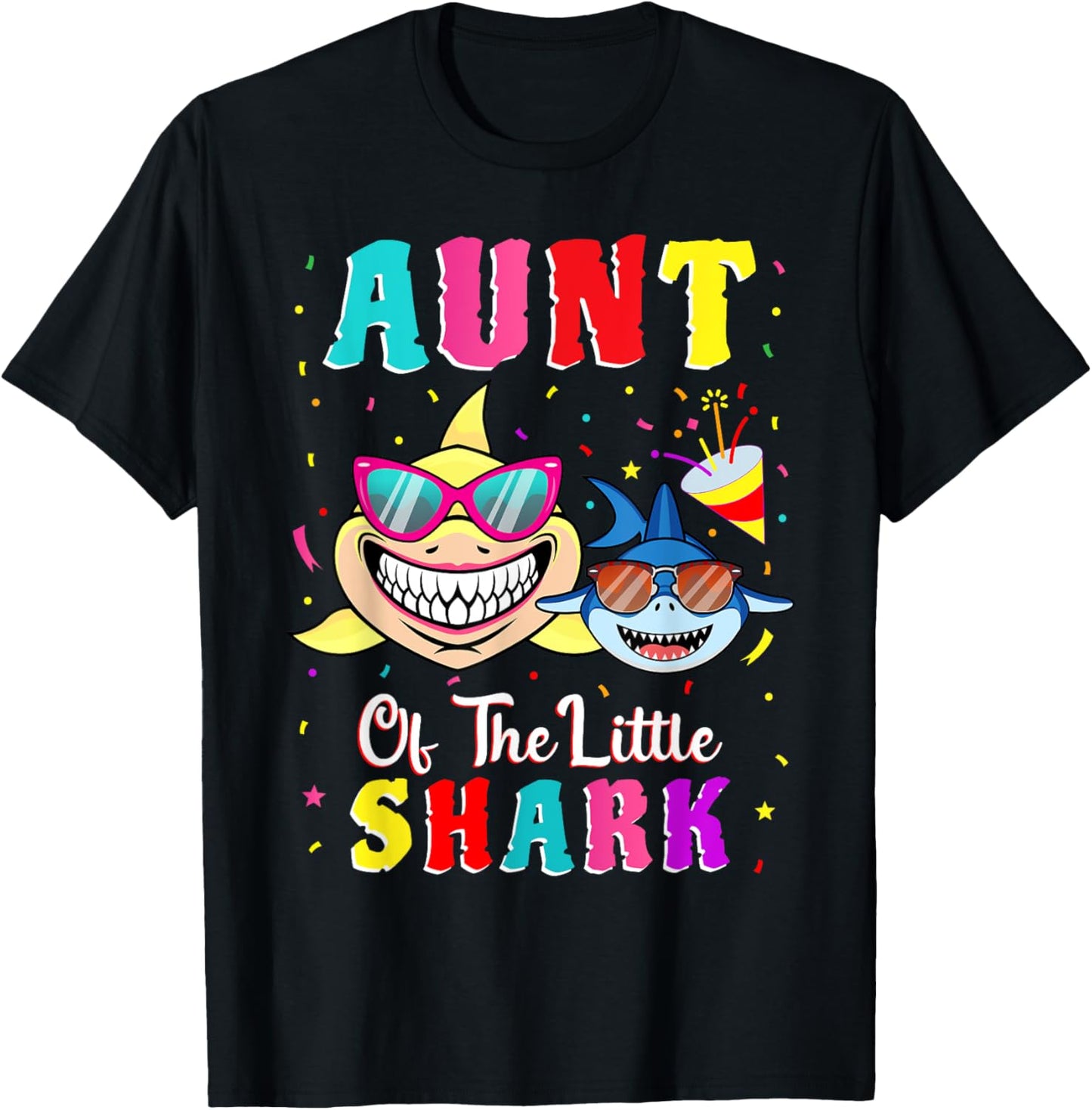 Aunt Of The Little Shark Nephew Shark Birthday Party T-Shirt - T-Shirt | Black
