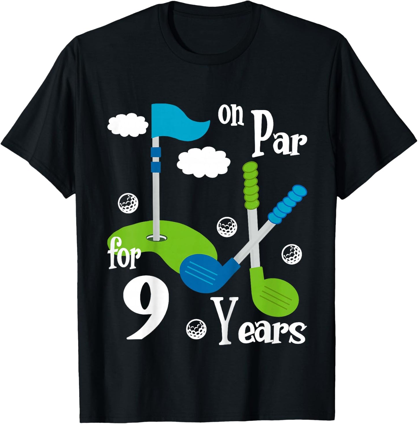 9 Year Old Golf Birthday Party Shirt Gift Boy Girl T-Shirt - T-Shirt | Black