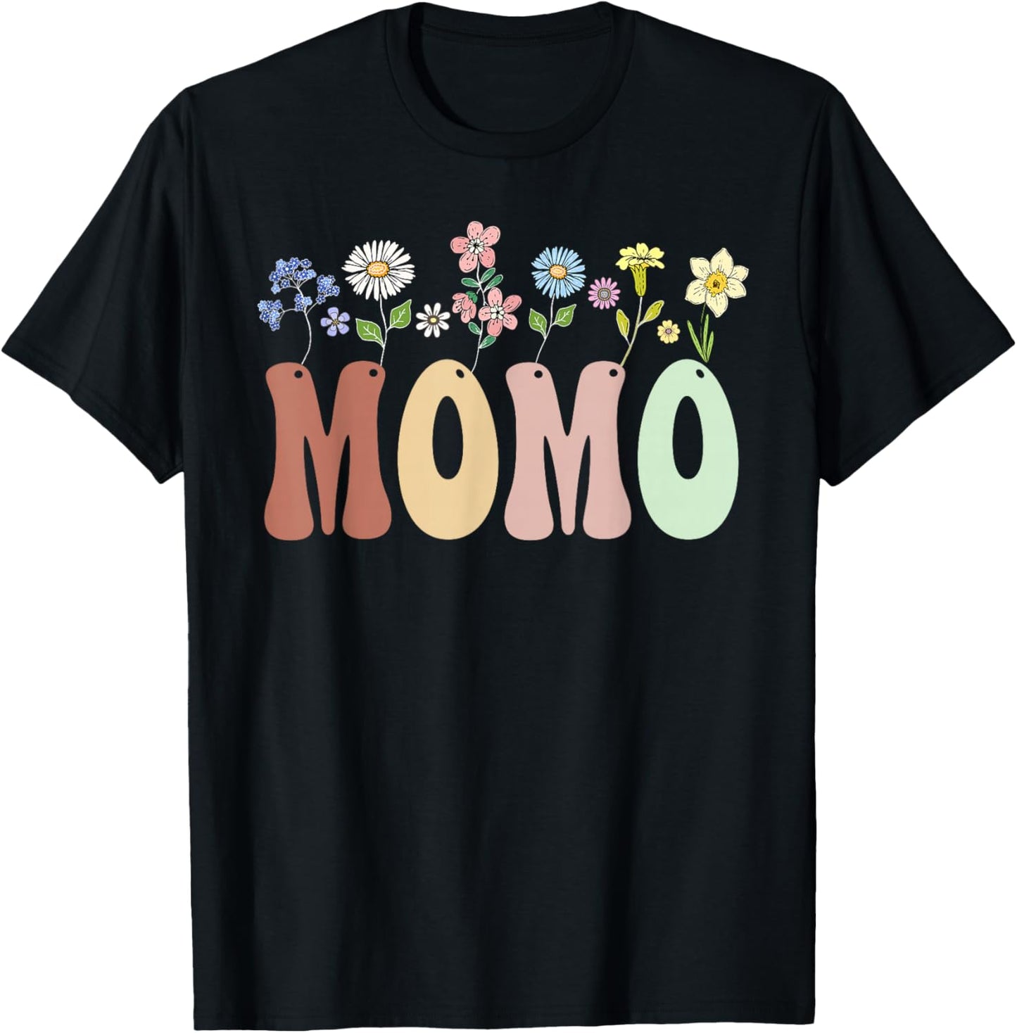 Momo Gifts Women Wildflower Floral Design Momo T-Shirt - T-Shirt | Black