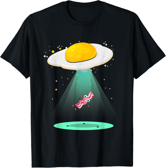 Funny Sunnyside Up Egg UFO Abduction Breakfast Bacon Lover T-Shirt - T-Shirt | Black