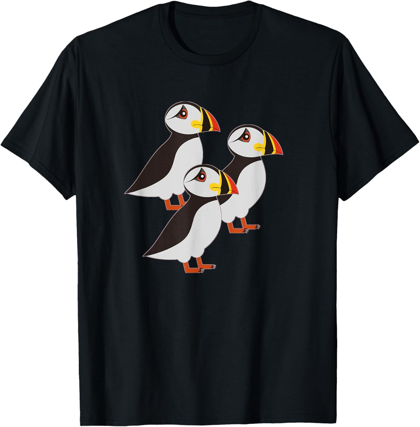 Three Puffin Bird Colorful Beak Coastal T-Shirt - T-Shirt | Black