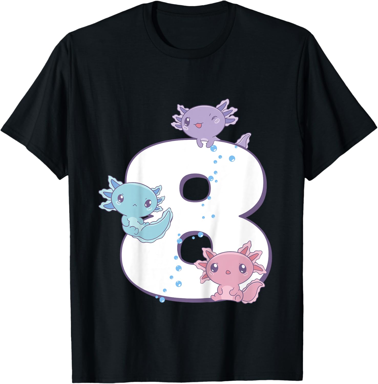 Axolotl 8th Birthday - I'm 8 Daughter Girl's Birthday Party T-Shirt - T-Shirt | Black