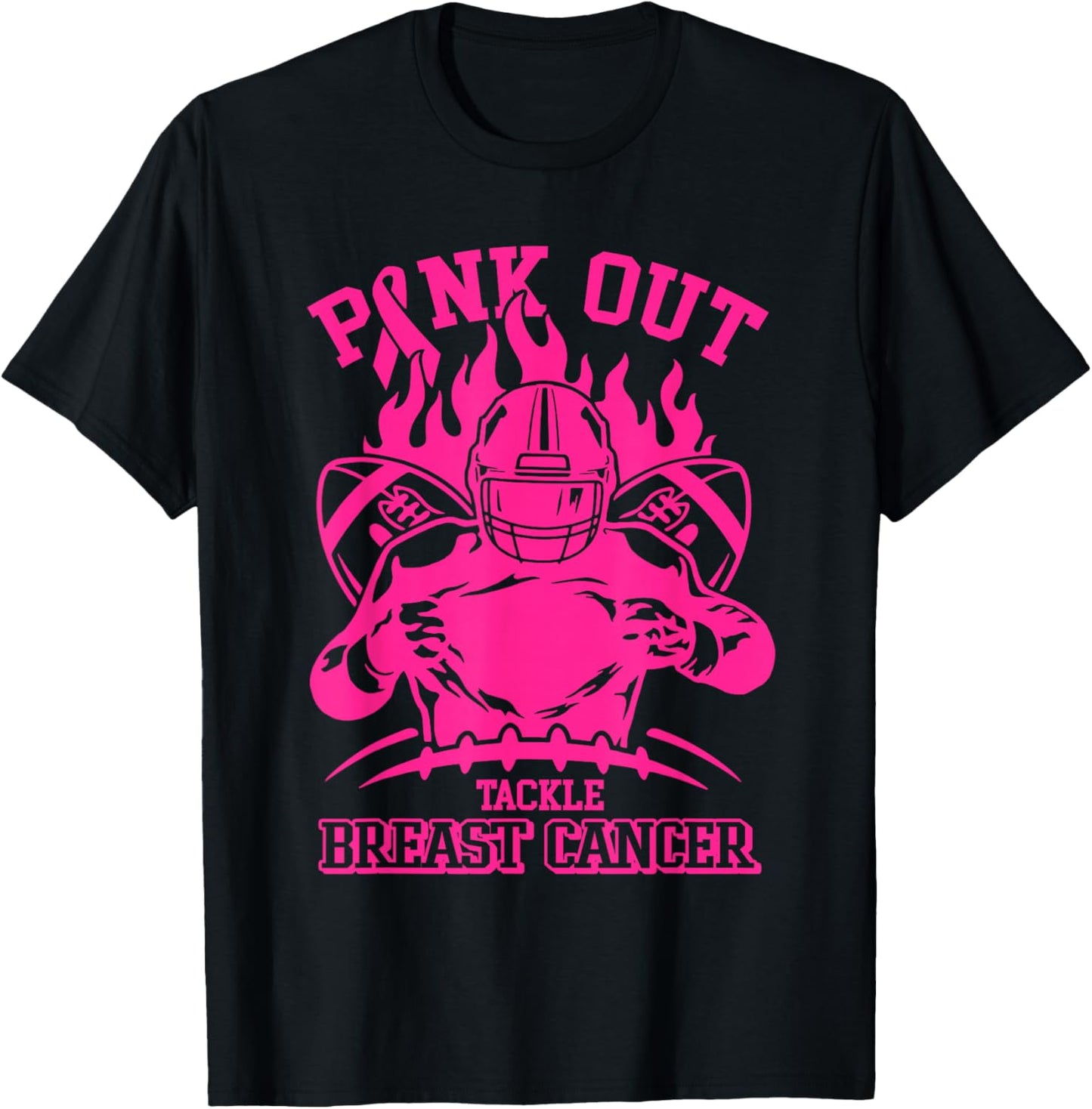 Pink Out Tackle Football Pink Out Breast Cancer Awareness T-Shirt - T-Shirt | Black