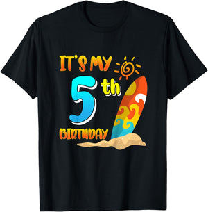 It's My 5th Birthday Surfing Beach Pool Party 5 Years Old T-Shirt - T-Shirt | Black
