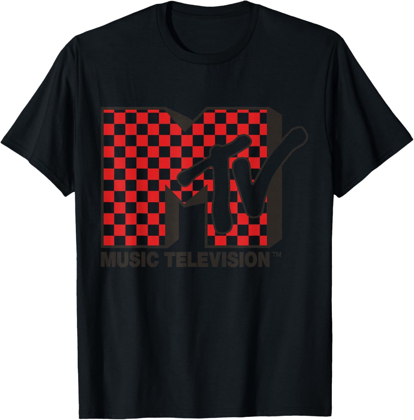 MTV Logo with Red Checkered Print Small T-Shirt - T-Shirt | Black