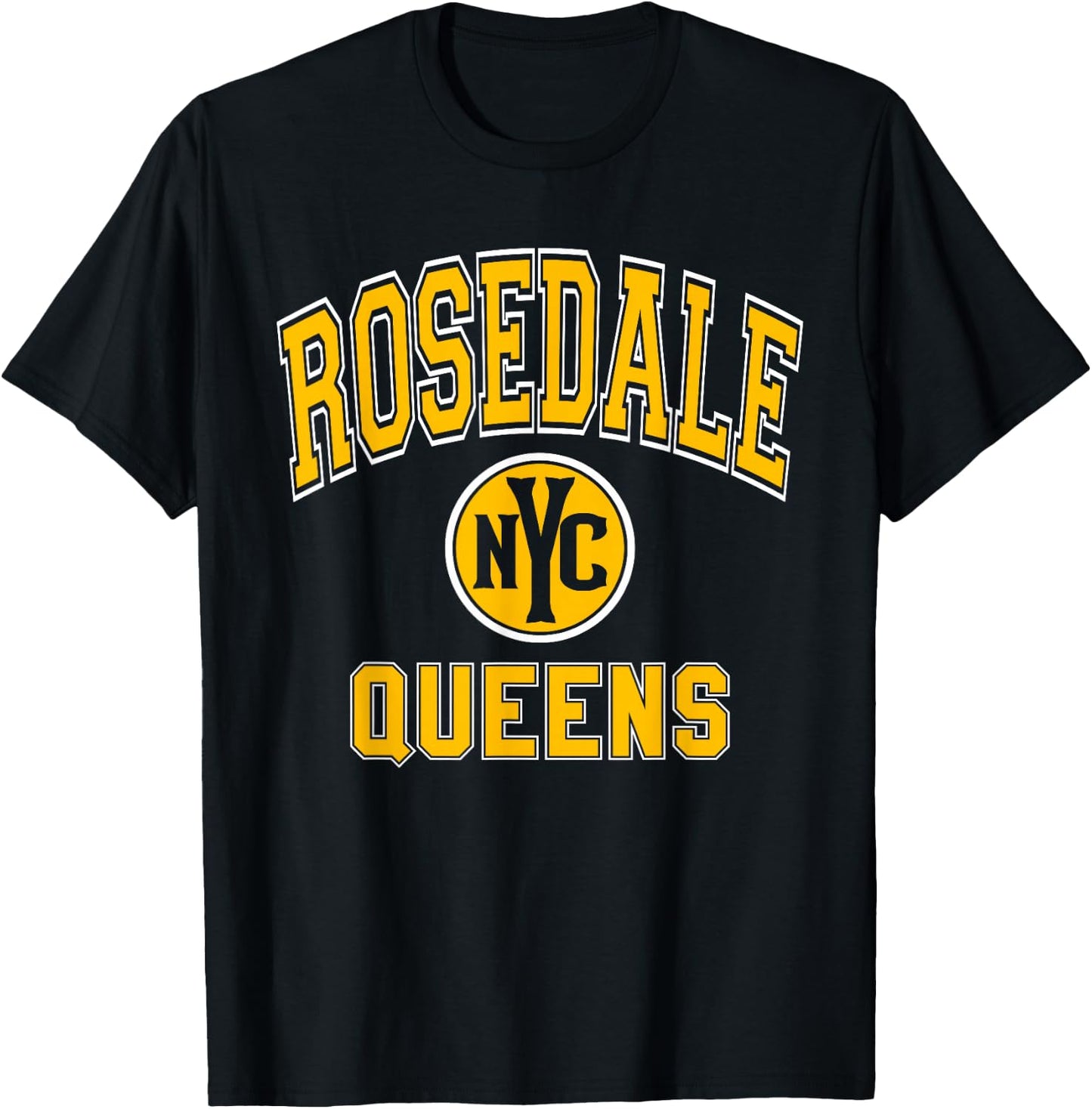 Rosedale Queens Text NYC Circle Amber Print T-Shirt - T-Shirt | Black