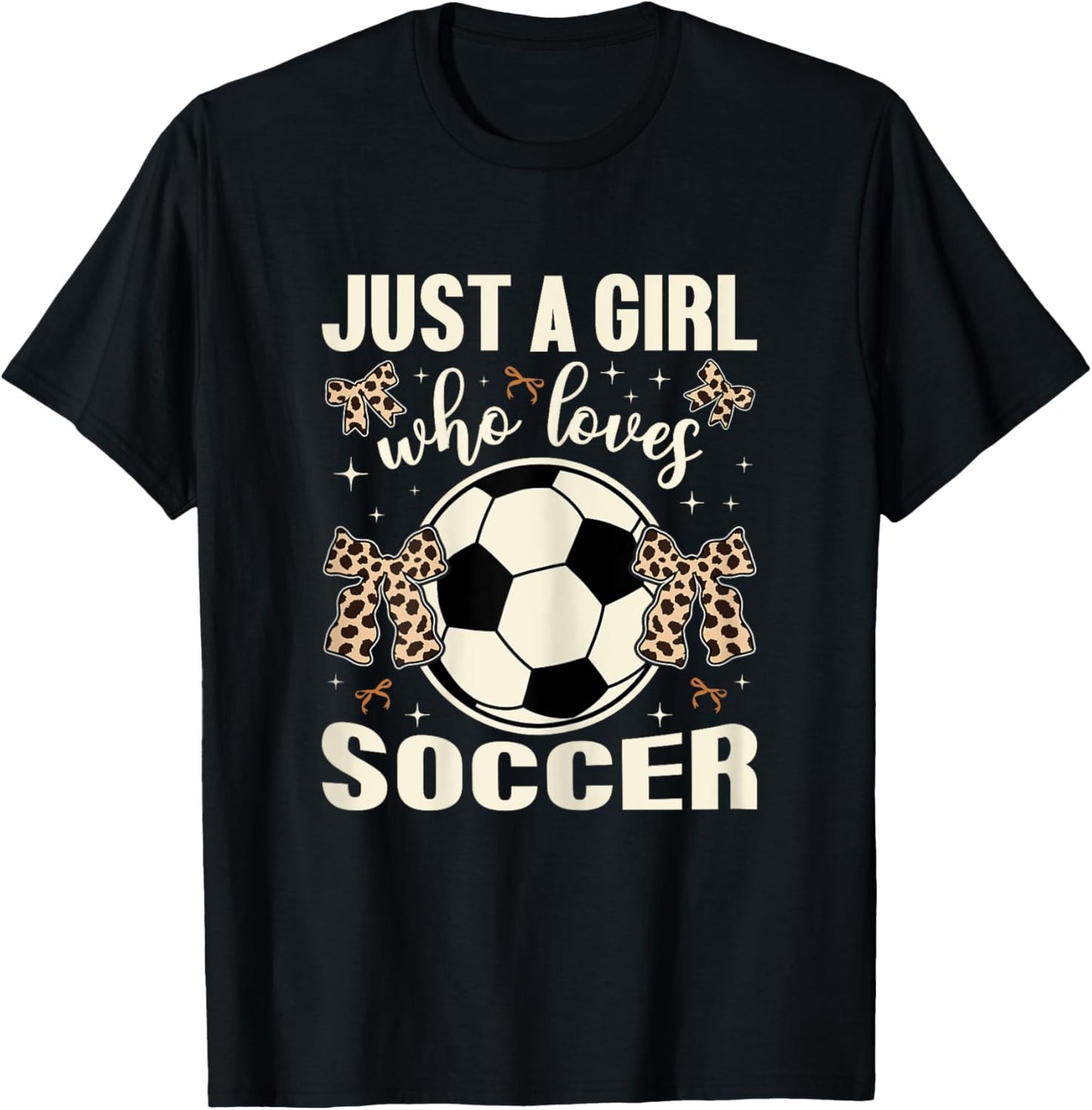 Just A Girl Who Loves Soccer Cheetah Print Kids Girls Soccer T-Shirt - T-Shirt | Black