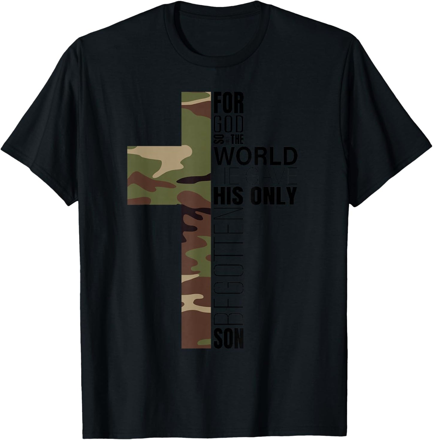 Green Camo Christian Cross Gifts Men John 3 16 Bible Verse Premium T-Shirt - T-Shirt | Black