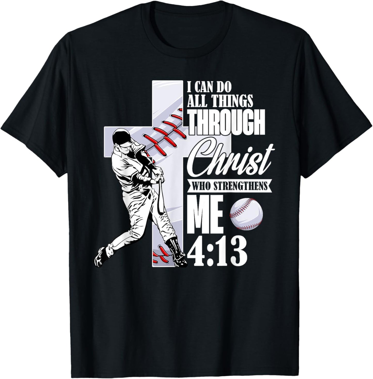 Vintage I Can Do All Things Through Christ Baseball Player T-Shirt - T-Shirt | Black