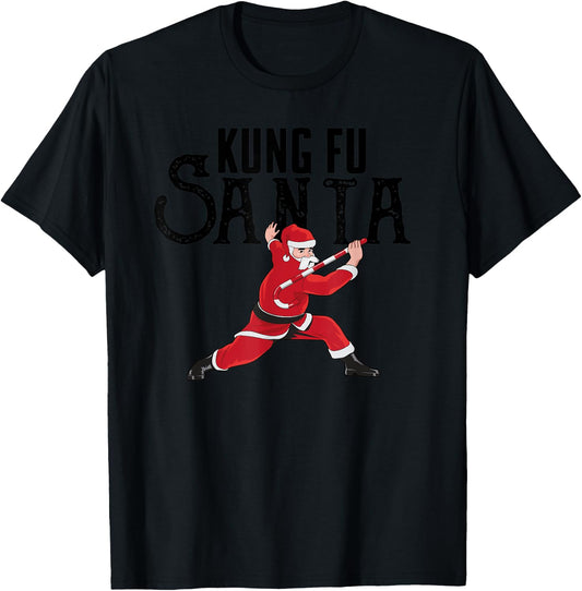 Kung Fu Santa Funny Silly Christmas Joke Gift KungFu Teacher Women Kids T-Shirt - T-Shirt | Black