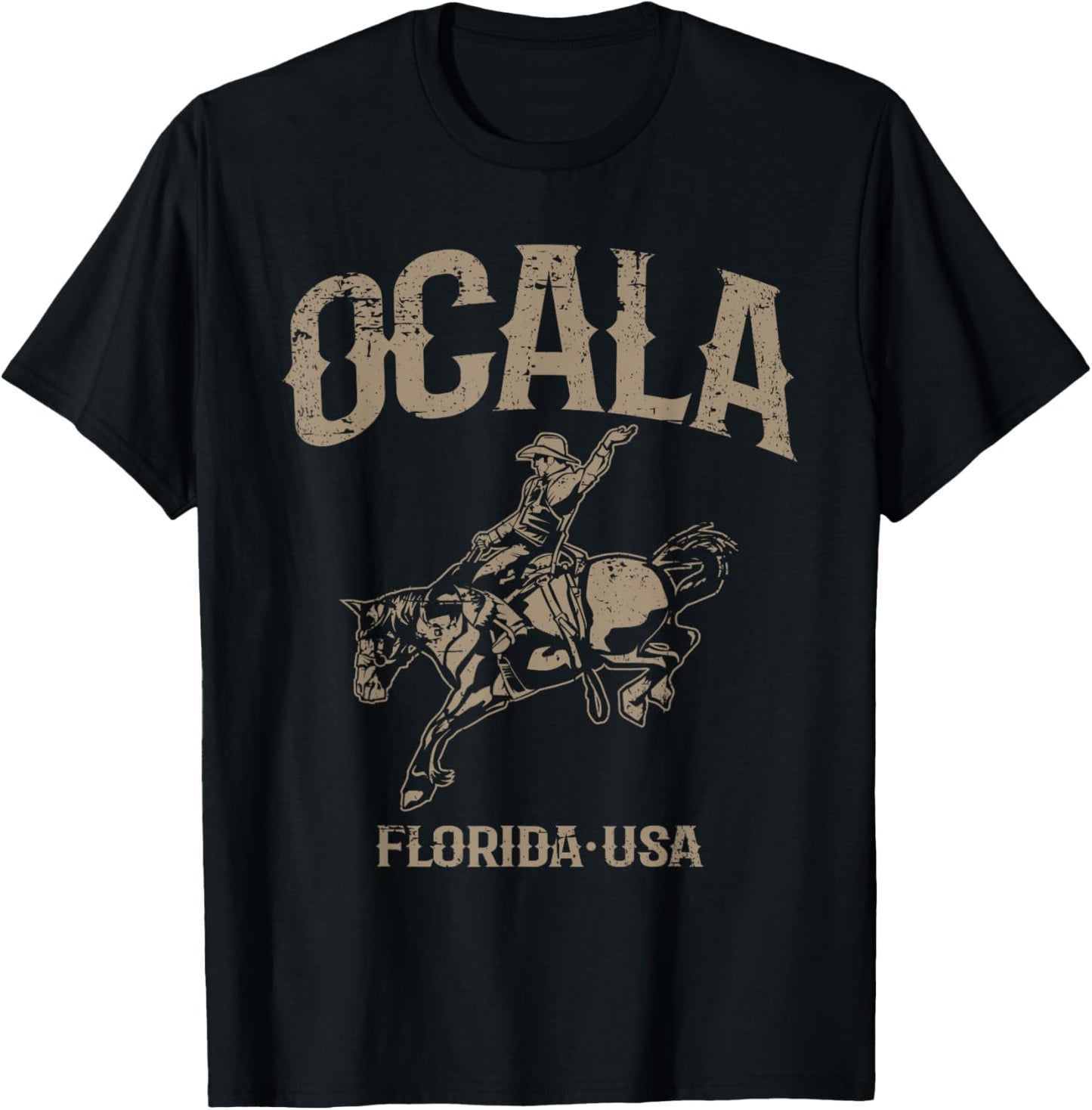 Ocala Florida USA Cowboy and Bucking Horse Design T-Shirt - T-Shirt | Black
