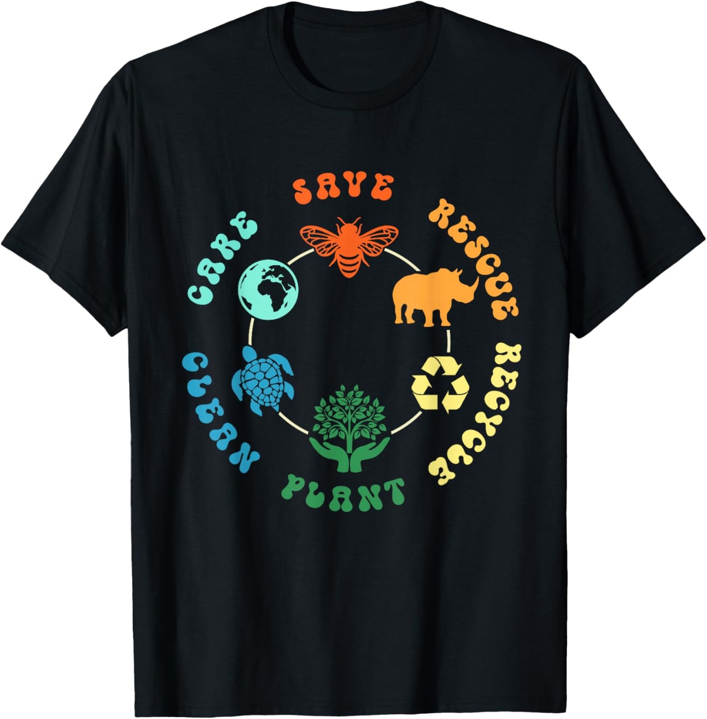 Save Bees Rescue Animals Recycle Plastic Earth Day 2025 T-Shirt - T-Shirt | Black