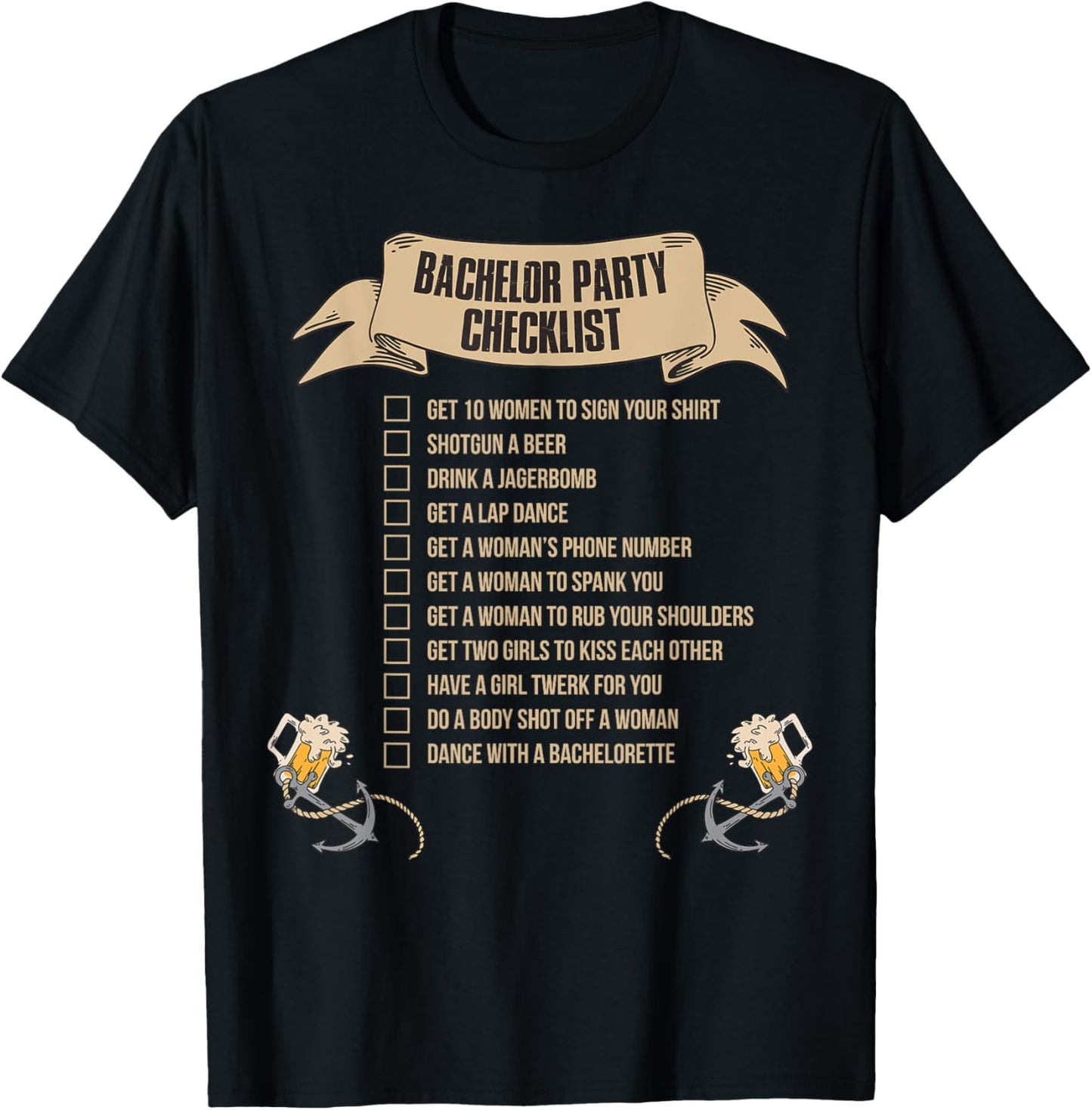 Bachelor Party Checklist T-Shirt - T-Shirt | Black