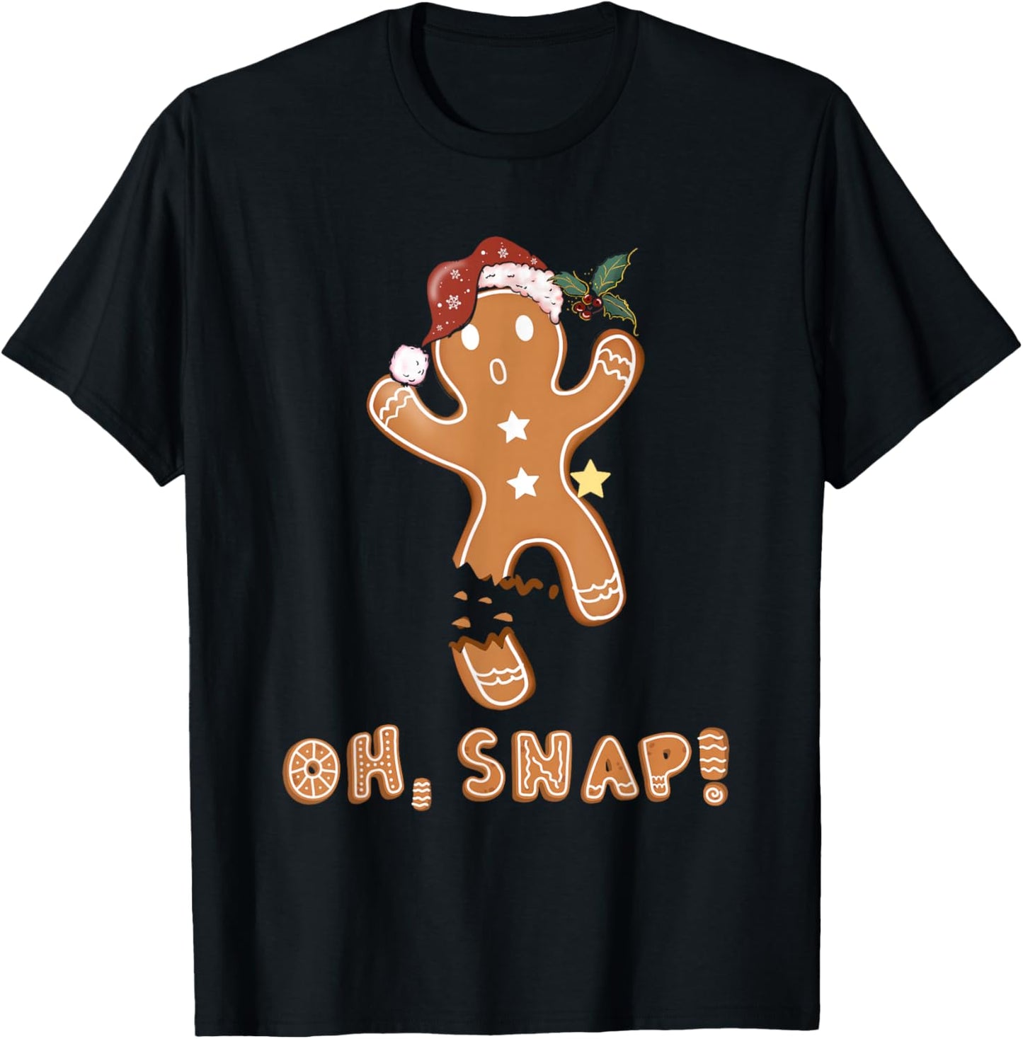 Oh Snap Gingerbread Man Cookie Broken Leg Christmas T-Shirt - T-Shirt | Black