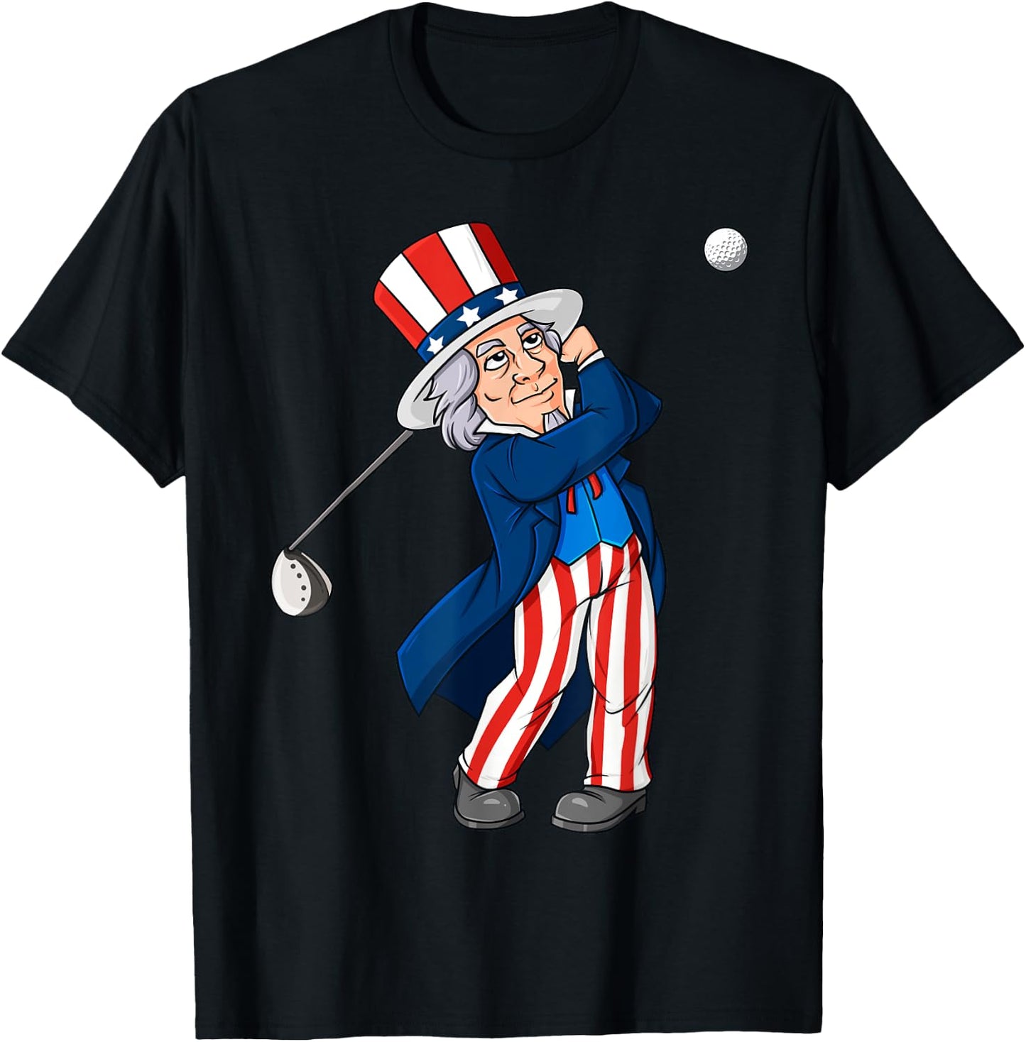 Uncle Sam Golfing 4th Of July Patriotic Boys Kids Teens Golf T-Shirt - T-Shirt | Black