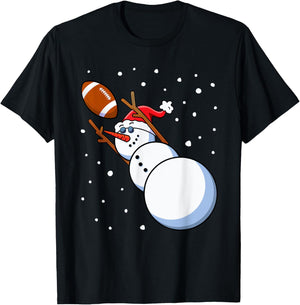 Snowman Football Player Santa Hat Men Boys Christmas Sports T-Shirt - T-Shirt | Black