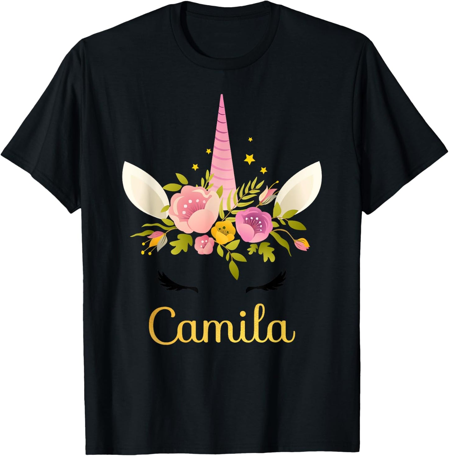 Camila Unicorn Name Happy Birthday Girl Bday Party T-Shirt - T-Shirt | Black