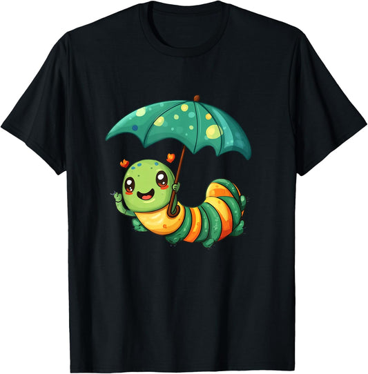Fun Caterpillar Outfit for Kids and Umbrella Lovers T-Shirt - T-Shirt | Black