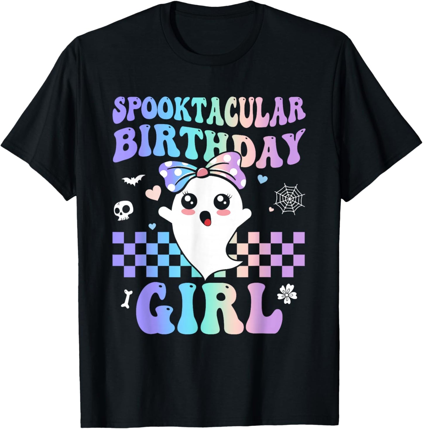 Spooktacular Birthday Cute Ghost Halloween Birthday Kid Girl T-Shirt - T-Shirt | Black