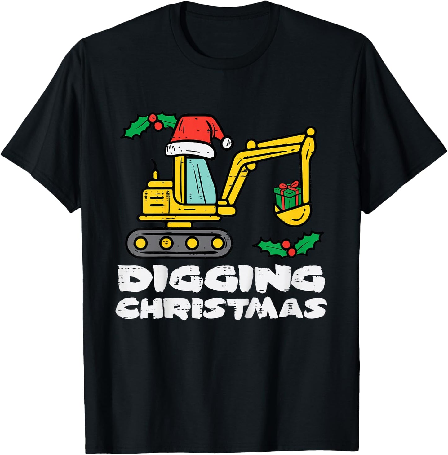 Kids Digging Christmas Excavator Xmas Truck Boys Kids Toddler T-Shirt - T-Shirt | Black